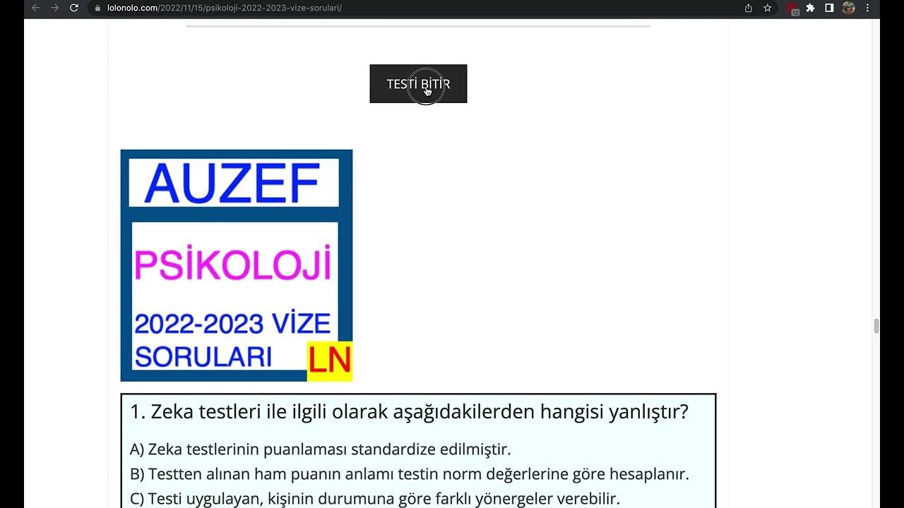 'Video thumbnail for Psikoloji 2022-2023 Vize Soruları'