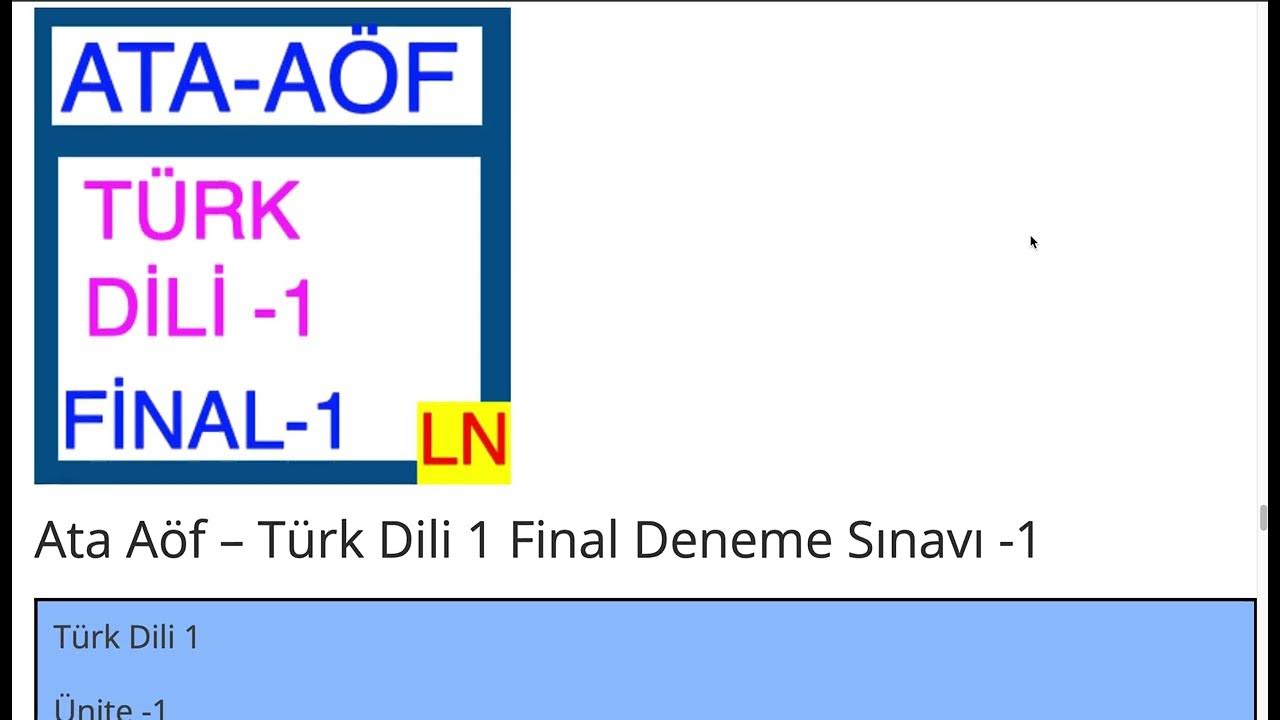 'Video thumbnail for Ata Aöf – Türk Dili 1 Final Deneme Sınavı -1'