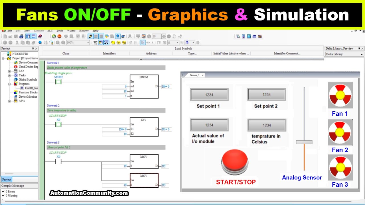 'Video thumbnail for Simple PLC Fans ON OFF Control - HMI Graphics and Simulation'