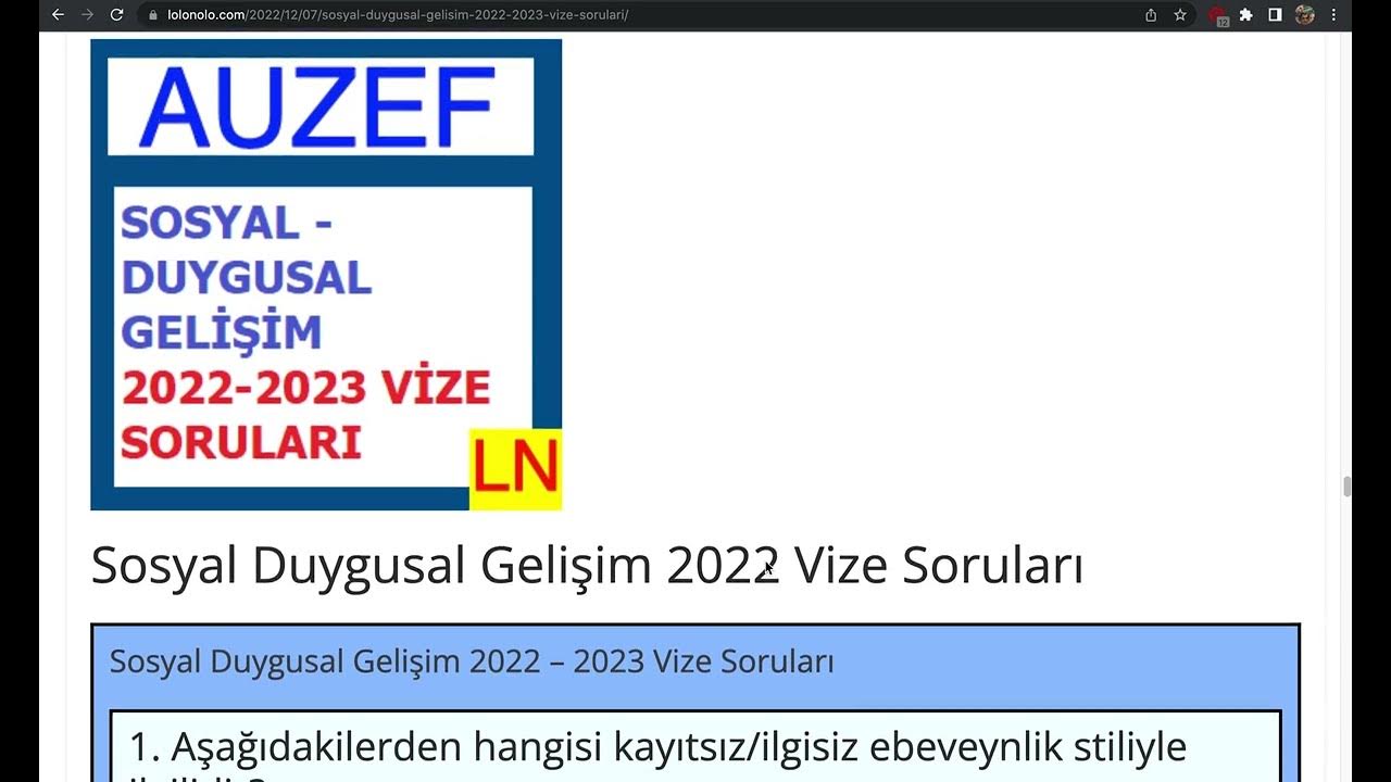 'Video thumbnail for Sosyal Duygusal Gelişim 2022 Vize Soruları'