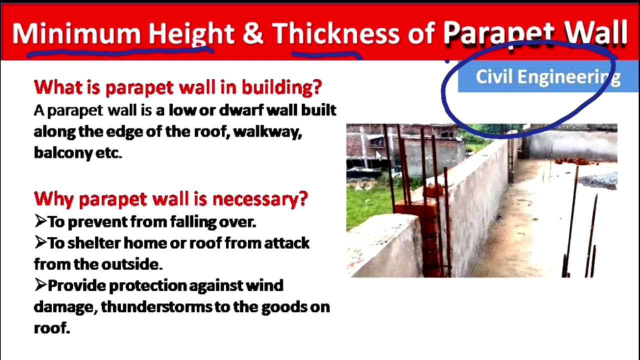 Video thumbnail for How much should be minimum Height and thickness of Parapet wall?