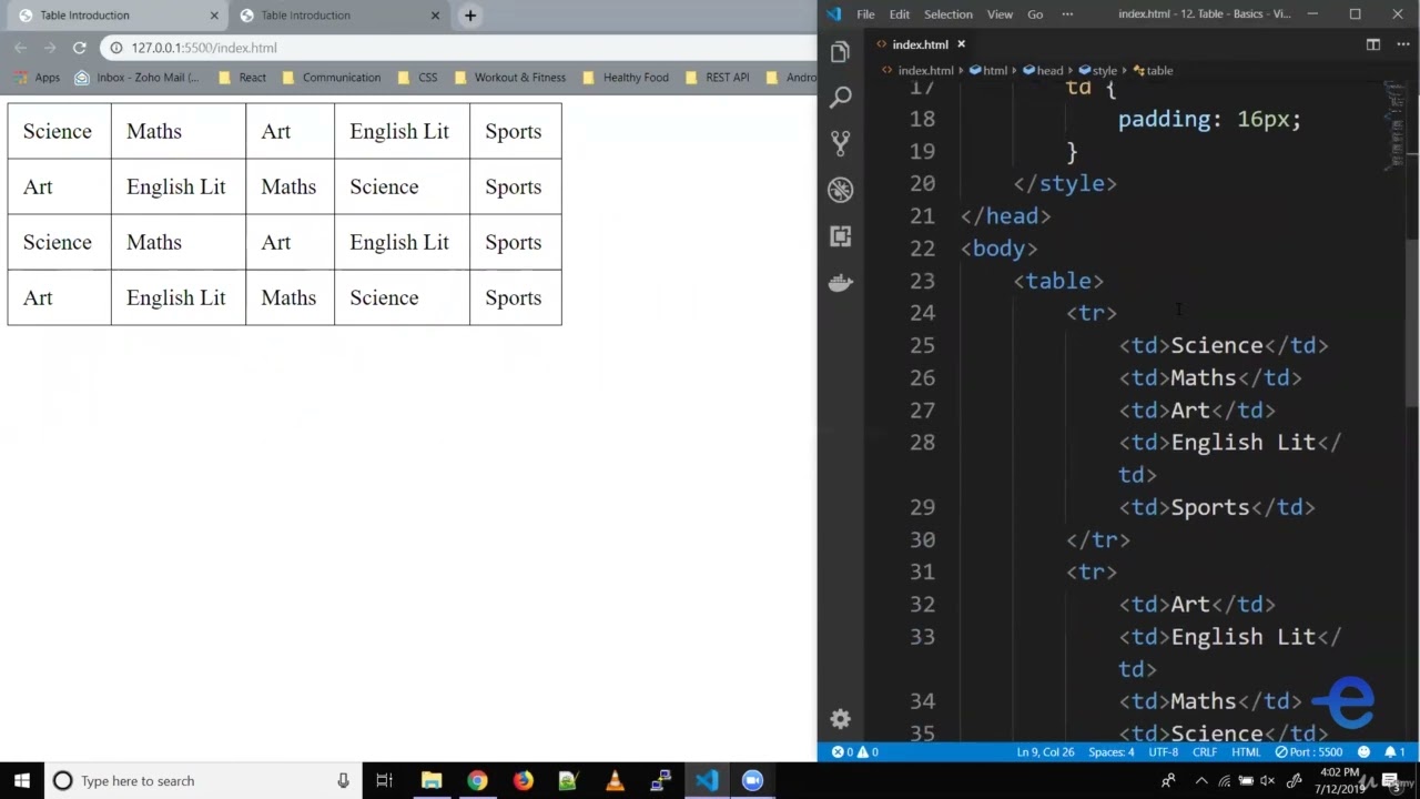 'Video thumbnail for HTML Introduction to Tables'