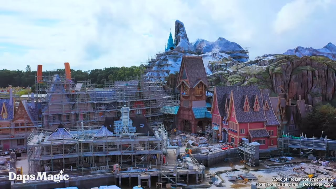 'Video thumbnail for Drone Video: Construction Update From World of Frozen | Hong Kong Disneyland'