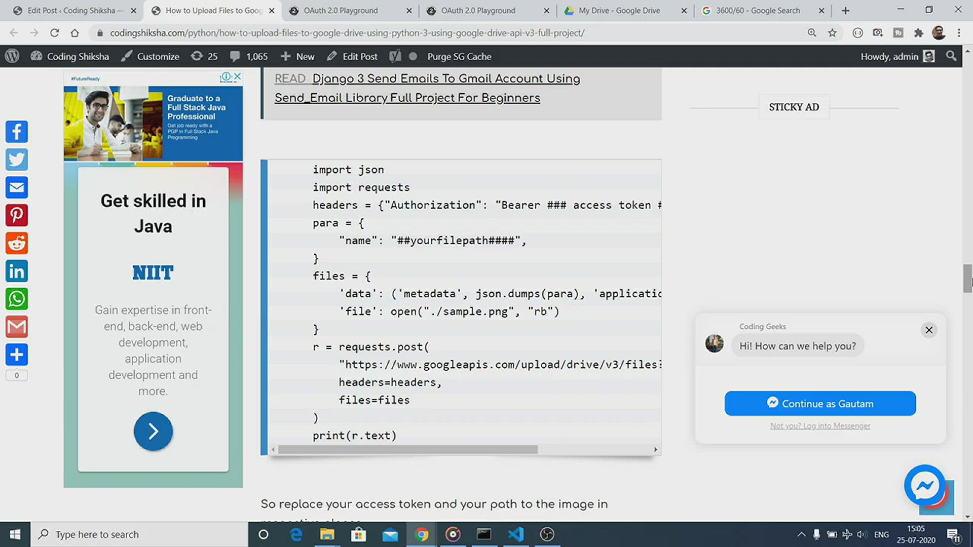 Video thumbnail for How to Upload Files to Google Drive Using Python 3 Using Google Drive API V3 Full Project