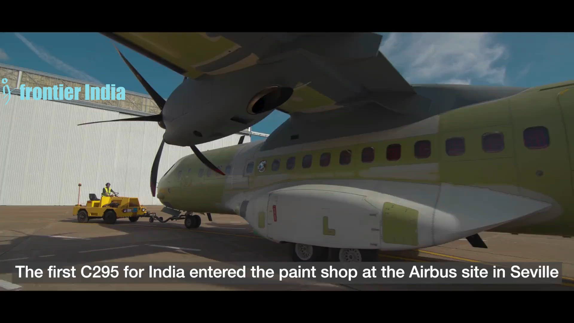 'Video thumbnail for The first Airbus C295 for the Indian Air Force just rolled out of the paint shop '