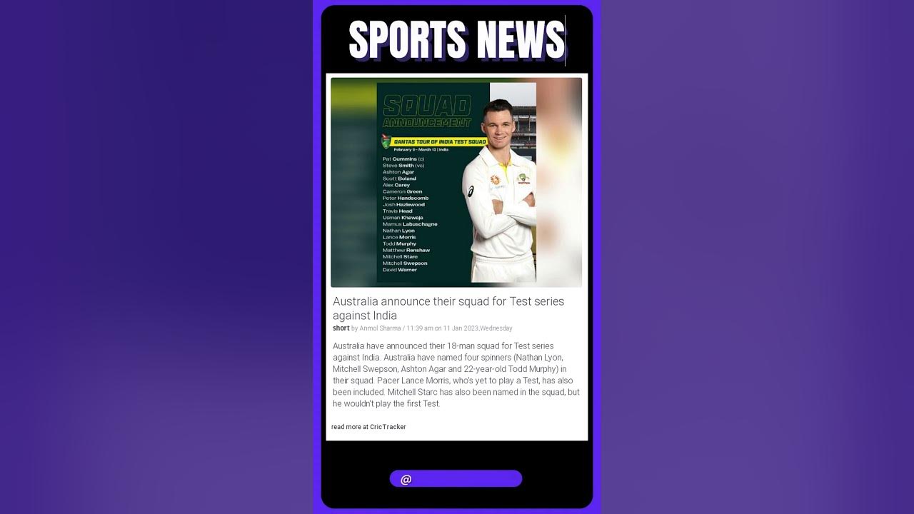 Video thumbnail for Aussies Ready to Take on India: Check out Australia's Squad for the Upcoming Test Series! | #sports