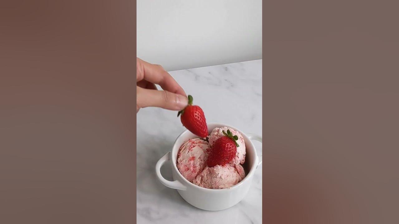 'Video thumbnail for Strawberry Ice cream with ONLY 4 ingredients #short #youtubeshort #homemadeicecream #cookingchannel'