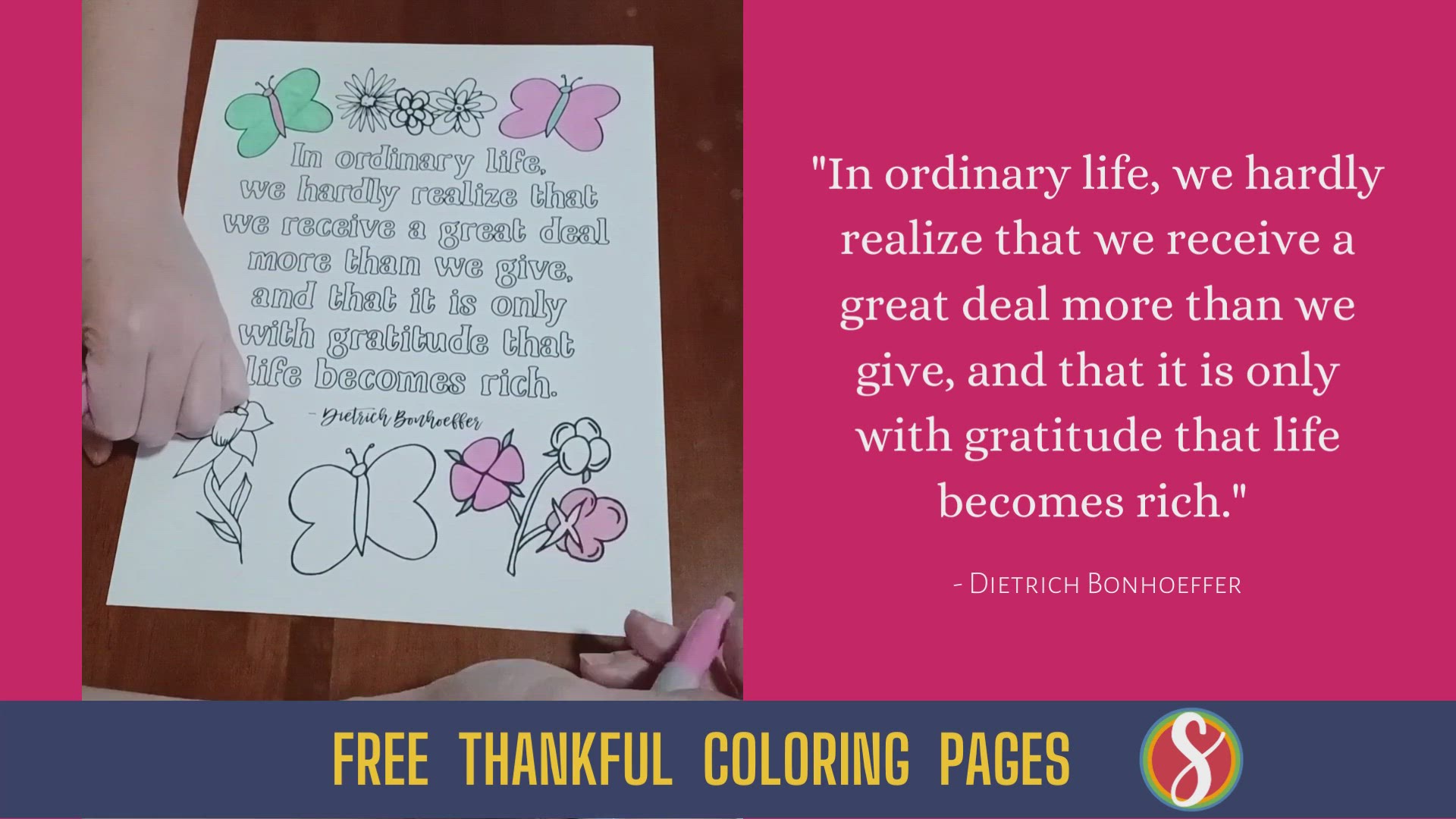'Video thumbnail for Thankful Dietrich Bonhoeffer quote free coloring page'