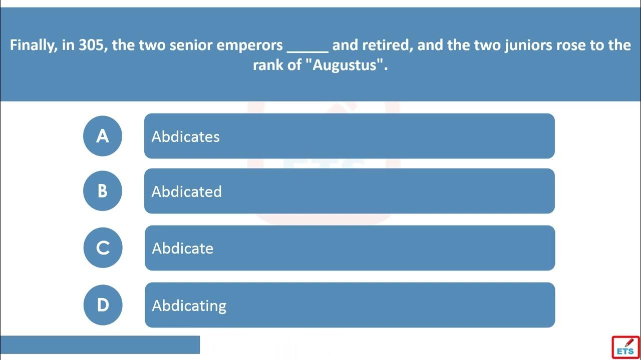 'Video thumbnail for English Verb Tenses: Abdicate, Abdicates, Abdicated, Abdicating Quiz'