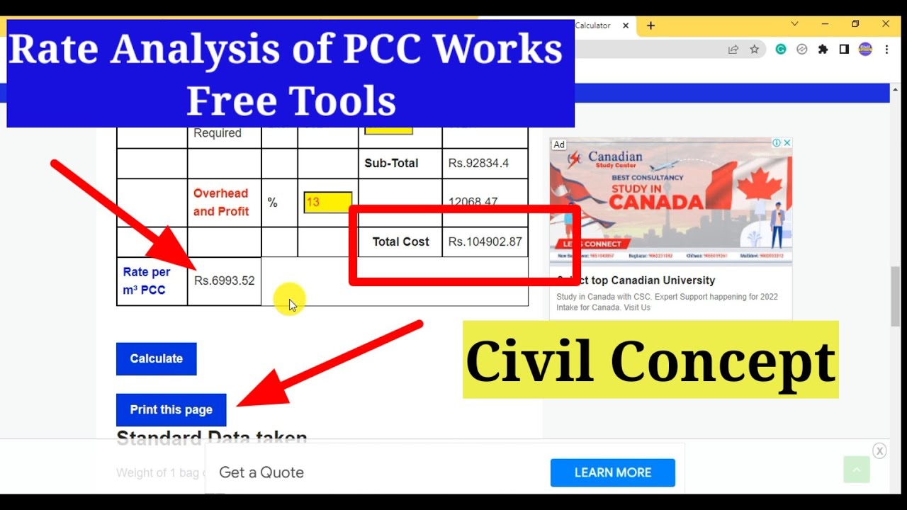 Video thumbnail for Rate Analysis of PCC Works free Tool | Civil Concept