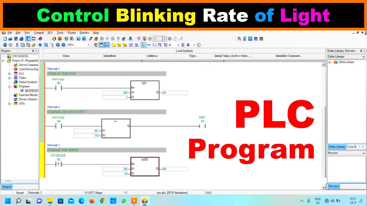 'Video thumbnail for PLC Blinking Light - Control ON and OFF Time Example Program'