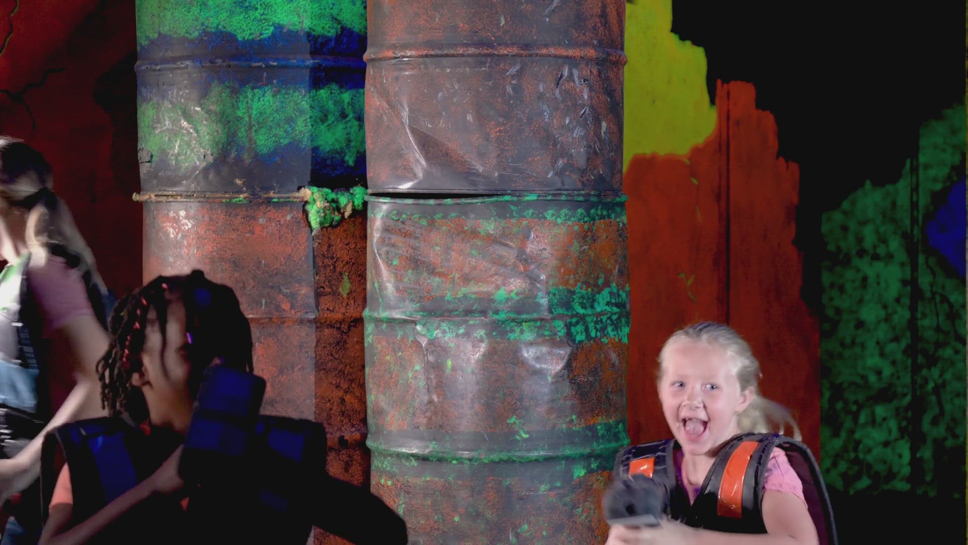 Video thumbnail for Kids playing laser tag indoor