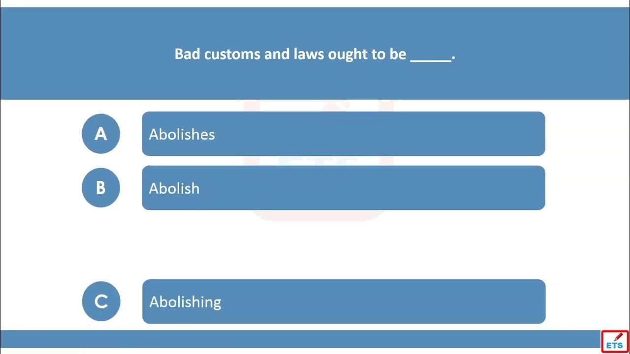 'Video thumbnail for English Verb Tenses: Abolish, Abolishes, Abolished, Abolishing Quiz'