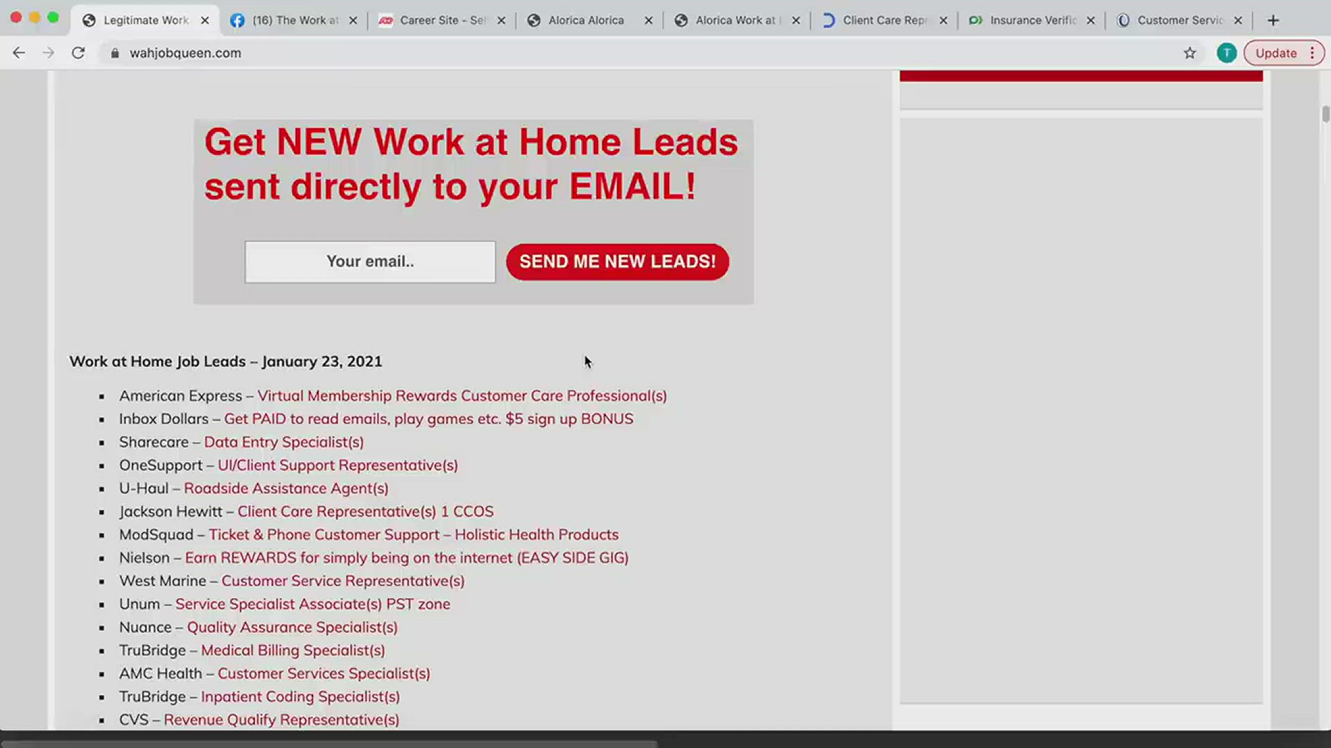 Work at Home Daily Job Leads - WAHJobQueen ™