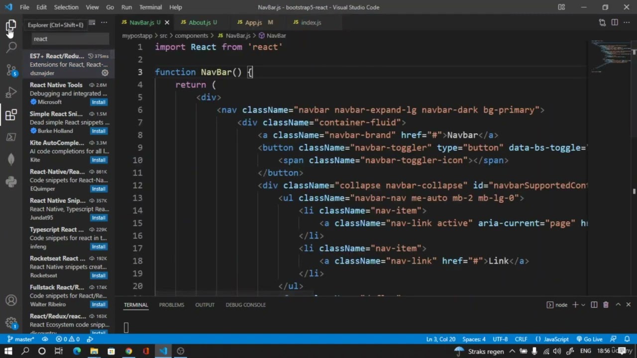 'Video thumbnail for ReactJS : Creating About and Contact page'