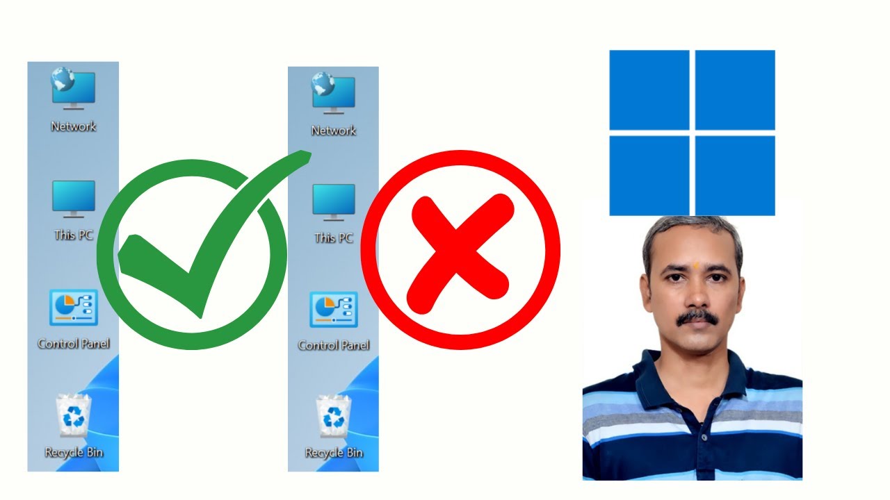 'Video thumbnail for Add or Remove This PC, Recycle Bin, Control Panel, and Network Icons on Windows 11 Desktop'