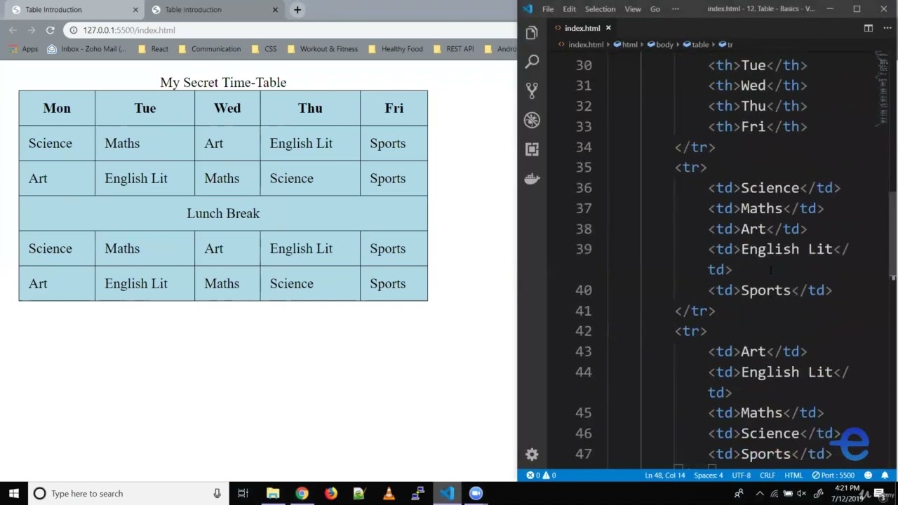 'Video thumbnail for HTML Span table rows and columns'