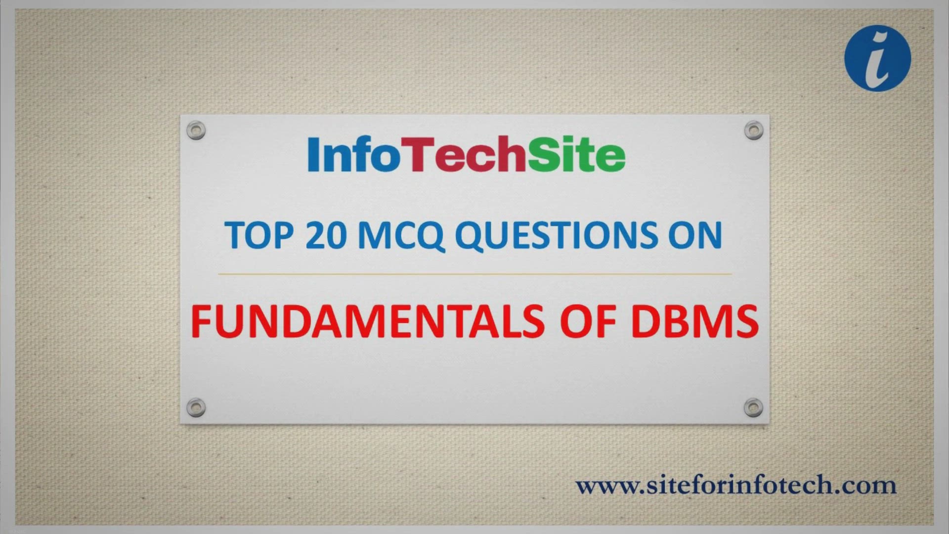 Video thumbnail for Top 20 MCQ Questions On Fundamentals of DBMS