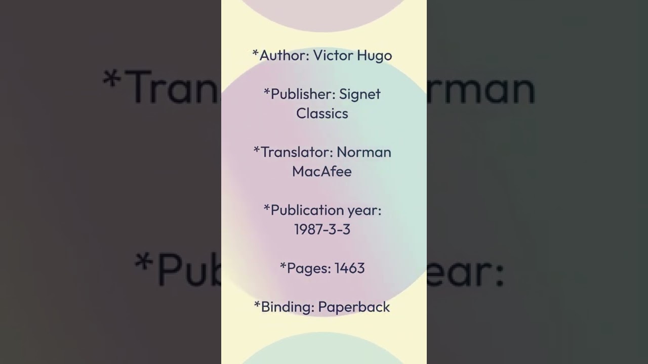 'Video thumbnail for Book Review: Les Misérables by Victor Hugo'