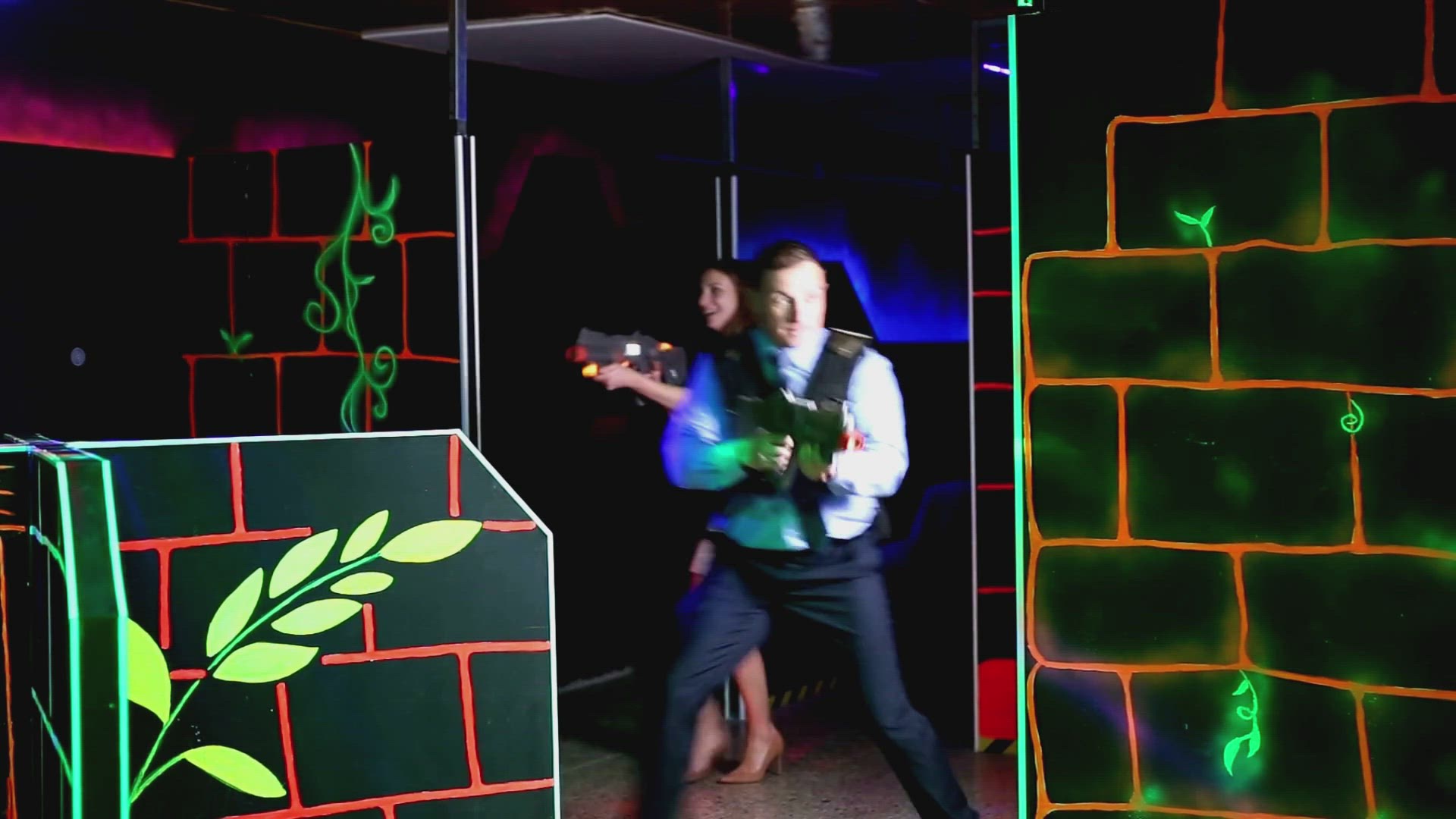 Video thumbnail for Friends playing laser tag games