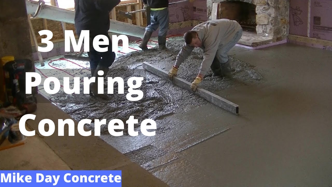 'Video thumbnail for 3 Men Pouring An Interior Concrete Floor Over Existing Concrete (Radiant Heat Floor)'