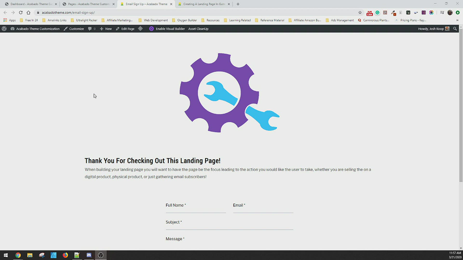 'Video thumbnail for Building a Landing Page with Gutenberg in Acabado'