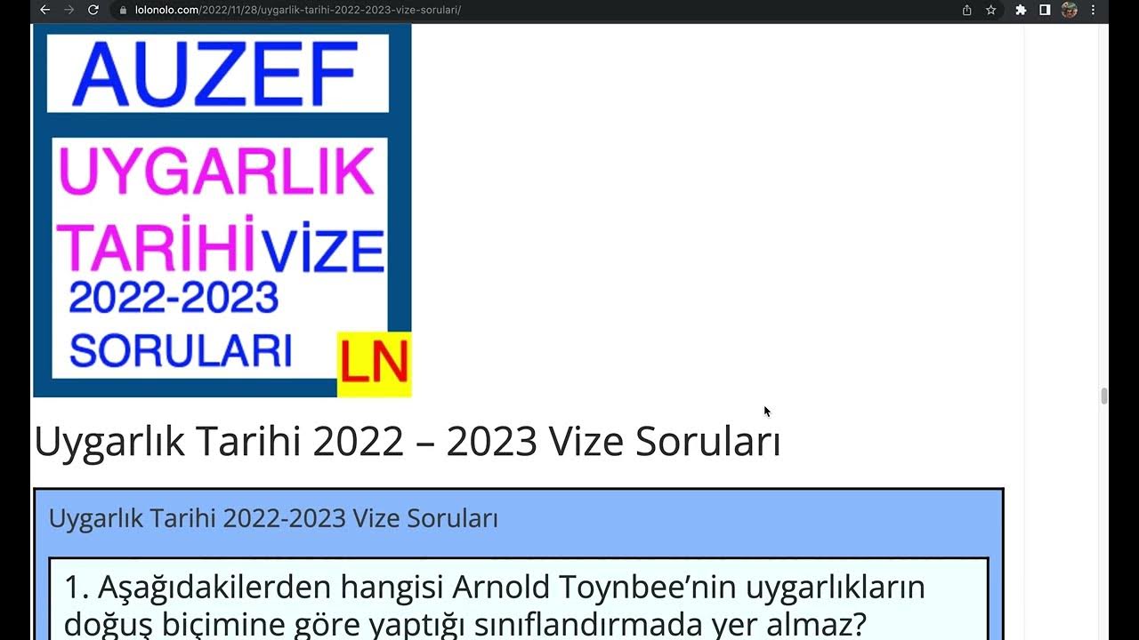 'Video thumbnail for Uygarlık Tarihi 2022 - 2023 Vize Soruları'