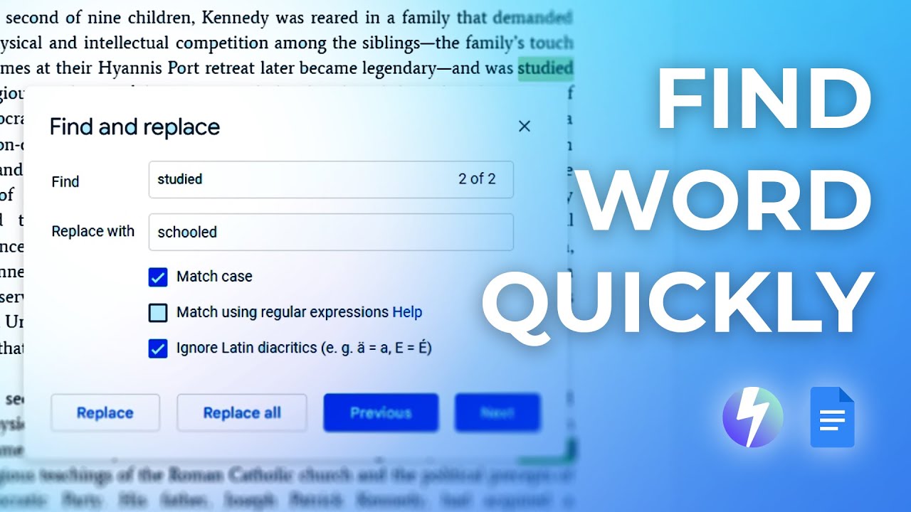 'Video thumbnail for How to Find and Replace Specific Words on Google Docs'