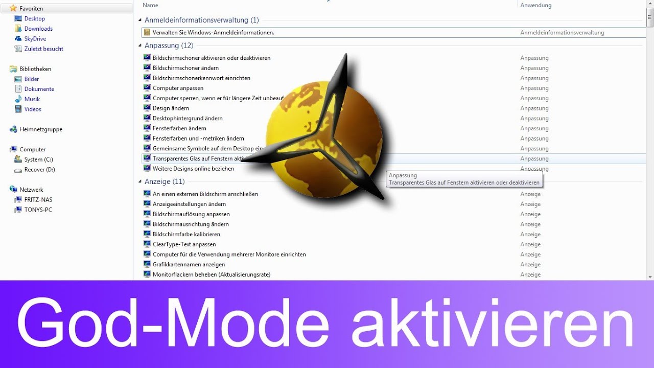 'Video thumbnail for Godmode (Gott Modus) für Windows 7 / 8 aktivieren'