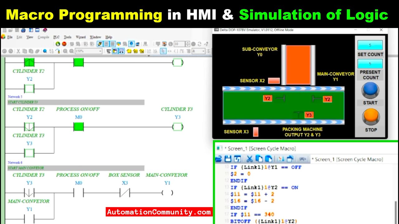 'Video thumbnail for Macro Programming in HMI and Simulation of Pack & Count PLC Ladder Logic'