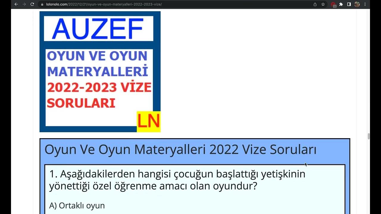 'Video thumbnail for Oyun Ve Oyun Materyalleri 2022 Vize Soruları'