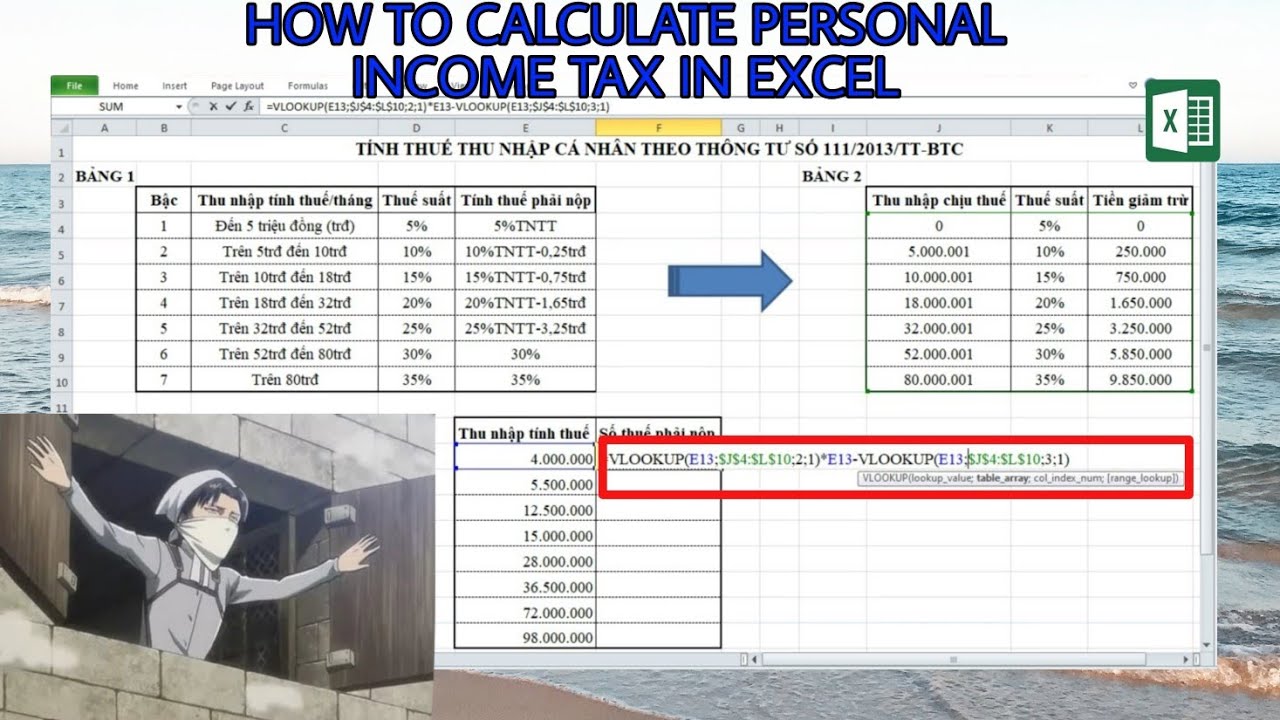 'Video thumbnail for Cách tính thuế thu nhập cá nhân trên excel | Tạo file excel tính thuế |Hàm Vlookup| Vũ Giang Channel'