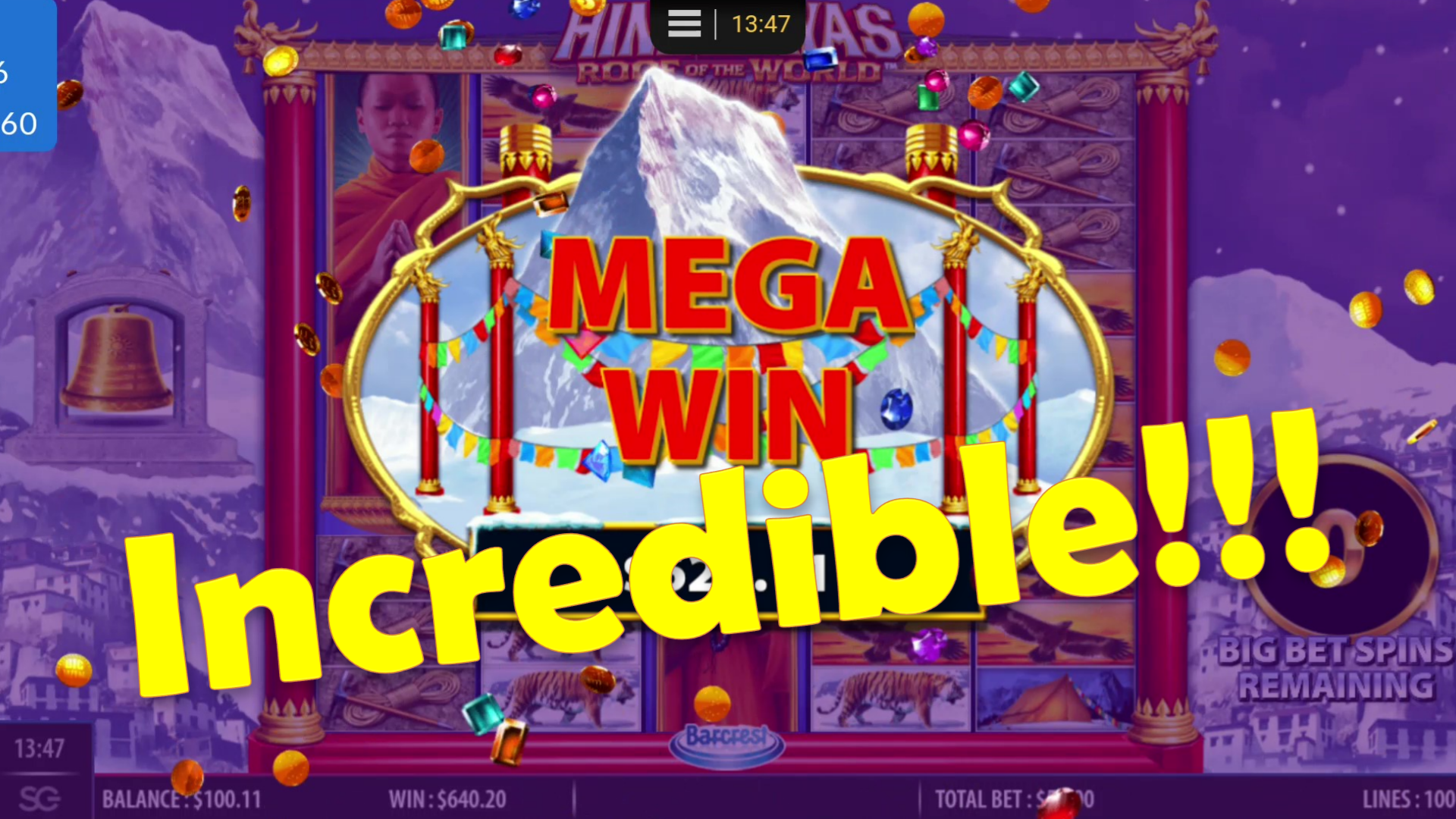 Video thumbnail for Himalayas Roof of the World - INCREDIBLE Mega Win with Bonus Free Spins