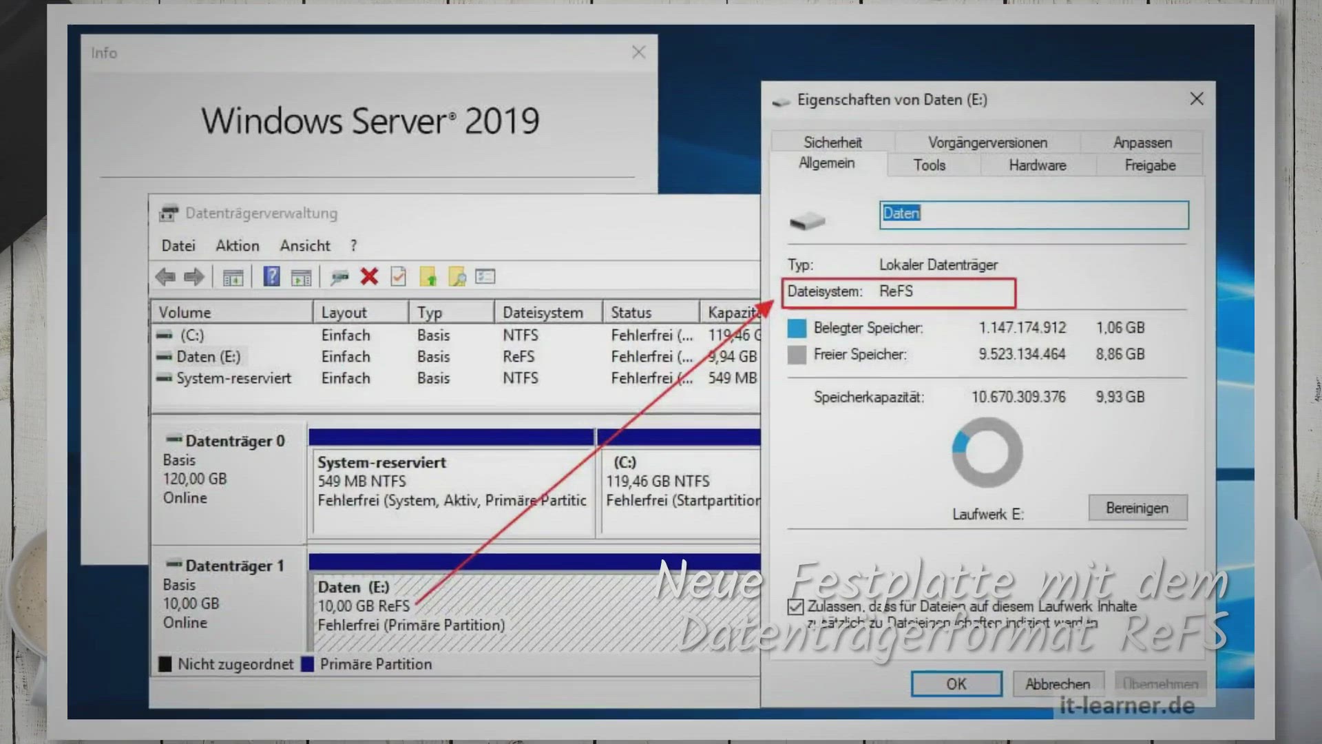 Video thumbnail for Eine neue Festplatte im Windows Server 2019 mit dem Datenträgerformat ReFS erstellen