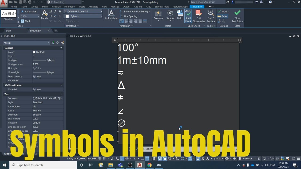 Video thumbnail for How to insert symbols into AutoCAD (degree, plus/minus, diameter, and more)