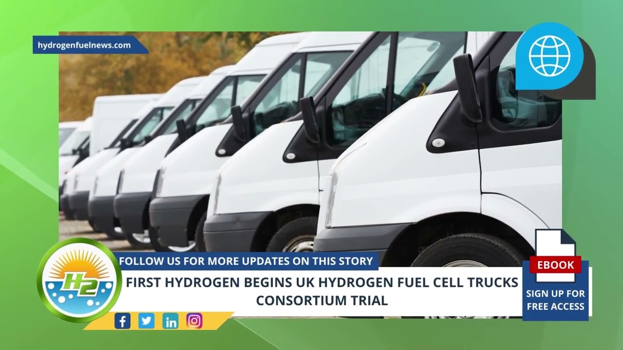 'Video thumbnail for First Hydrogen begins UK hydrogen fuel cell trucks consortium trial'