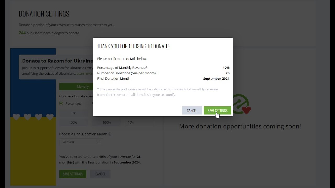 'Video thumbnail for How To Make A Pledge Website By Donating Part Of Your Websites Earnings With Ezoic Donation'