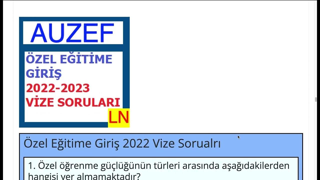 'Video thumbnail for Özel Eğitime Giriş 2022 Vize Soruları'