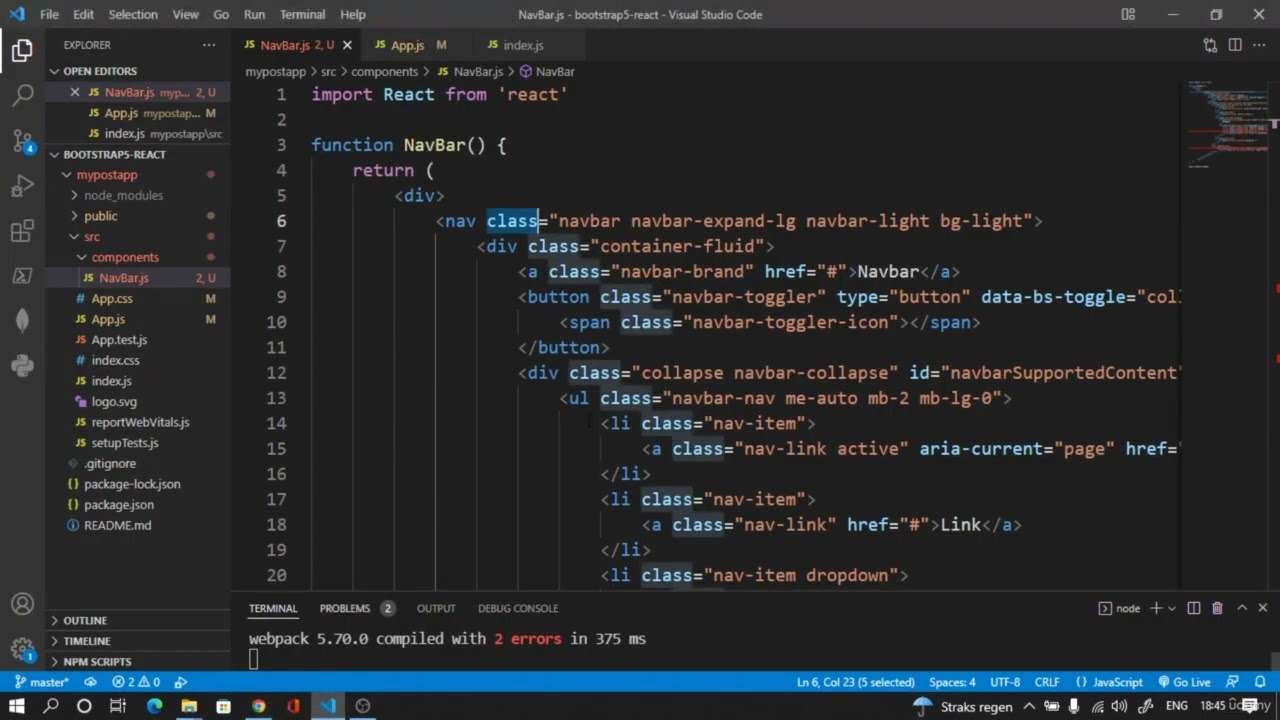 'Video thumbnail for ReactJS: Styling NavBar Component with Bootstrap5 NavBar'