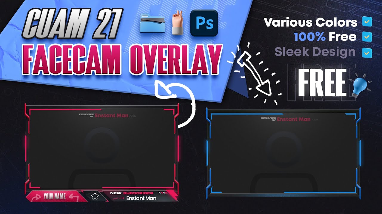 'Video thumbnail for FREE! Cuam 21 Facecam border template | Facecam Border with Various Colors | Photoshop Template'