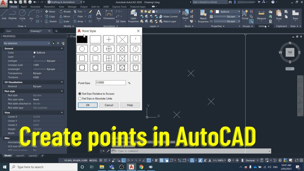 Video thumbnail for Create points in AutoCAD [and modify appearance of points]