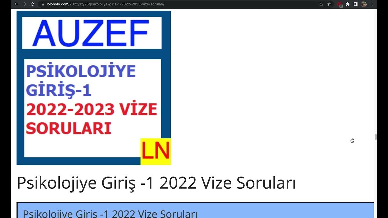 'Video thumbnail for Psikolojiye Giriş -1 2022 Vize Soruları'