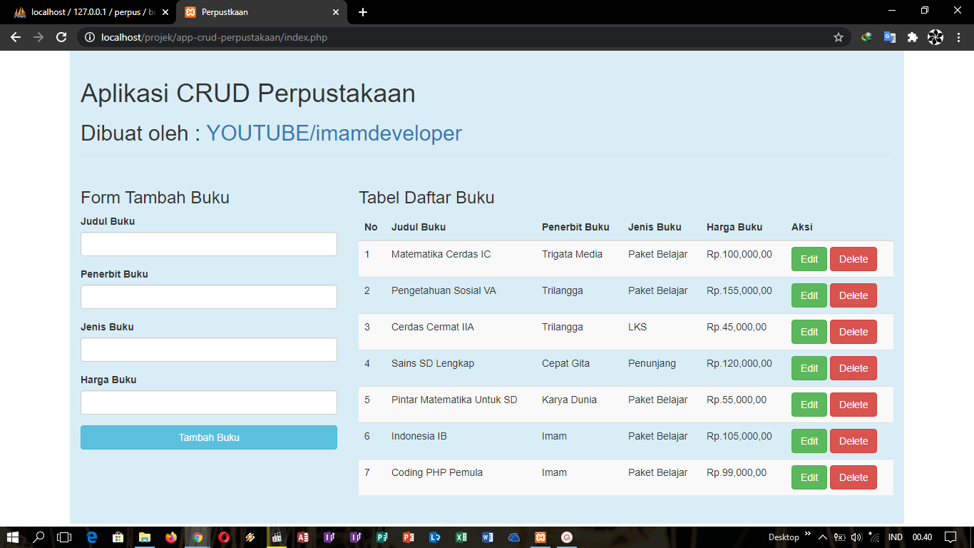 Video thumbnail for Membuat Aplikasi CRUD Sederhana Dengan PHP Dan MYSQL | CRUD Perpustakaan