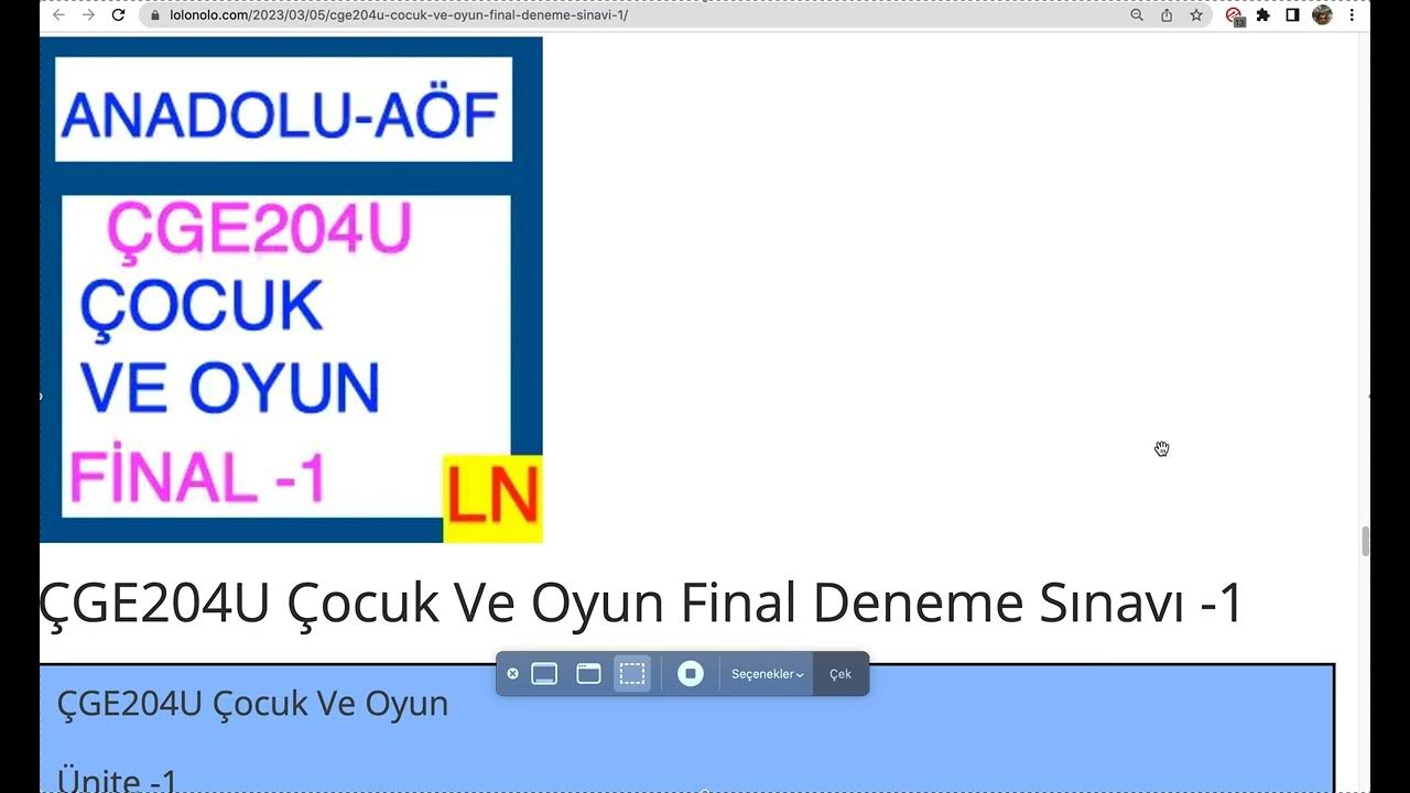 'Video thumbnail for ÇGE204U Çocuk Ve Oyun Final Deneme Sınavı -1'