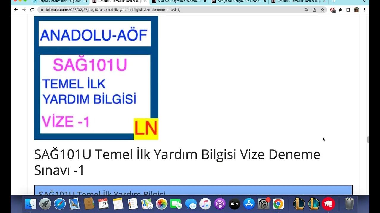 'Video thumbnail for SAĞ101U Temel İlk Yardım Bilgisi Vize Deneme Sınavı 1'