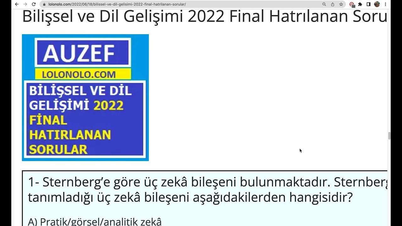 'Video thumbnail for Bilişsel ve Dil Gelişimi 2022 Final Soruları'