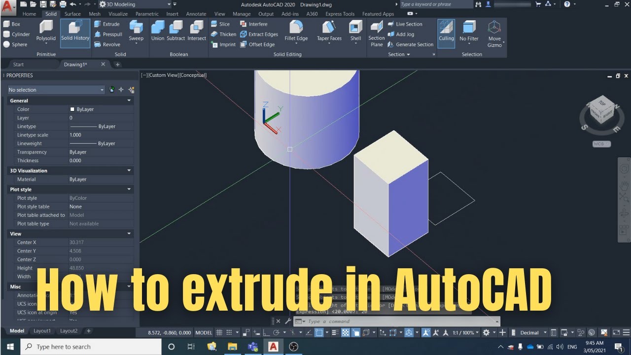 Video thumbnail for How to extrude in AutoCAD [3d modelling]