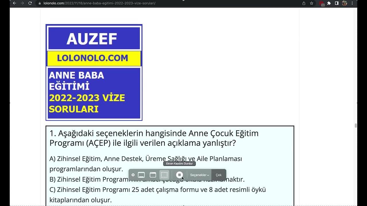 'Video thumbnail for Anne Baba Eğitimi 2022-2023 Vize Soruları'