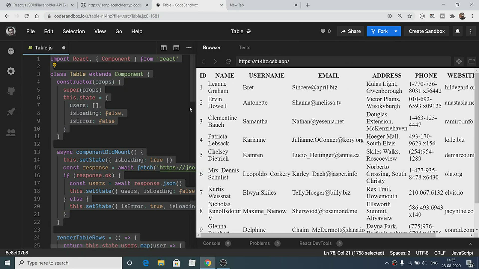 Video thumbnail for React.js JSONPlaceholder API Example to Render Data inside Table Full Example Tutorial For Beginners