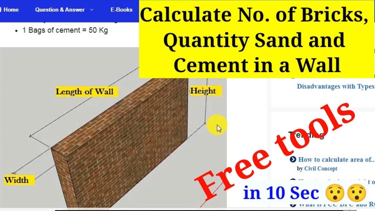 Video thumbnail for How to Calculate Numbers of Bricks, Quantity of Sand and Cement in Wall - Tools